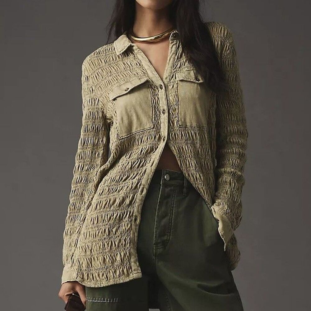 Anthropologie Pilcro Smocked Shacket Bohemian Nomadic Festival Layering M
